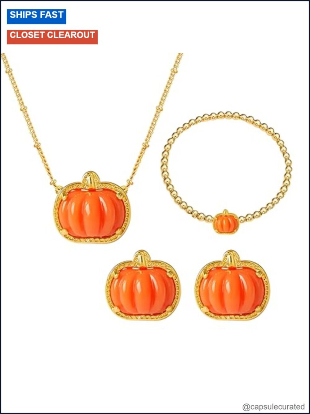 Pumpkin Jewelry Set Earrings Necklace Bracelet Halloween Thanksgiving Gift